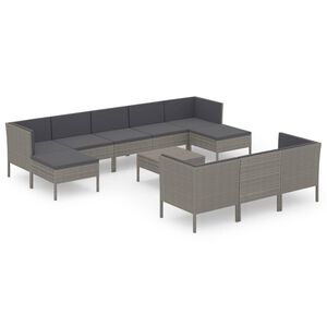 vidaXL 11-delige Loungeset met kussens poly rattan grijs
