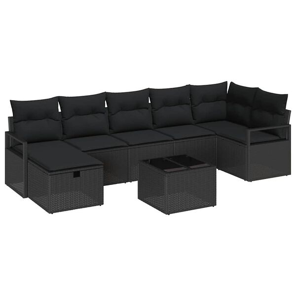 vidaXL Bankstel met kussen met opslag 8 pcs Zwart poly rattan