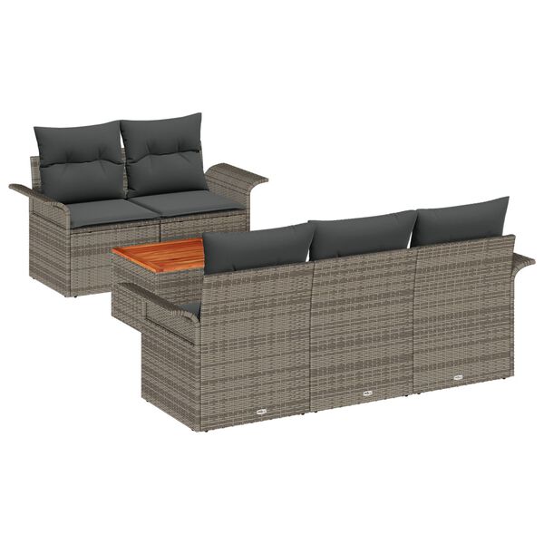vidaXL Tuinbankenset met opslag 6 pcs Grijs poly rattan