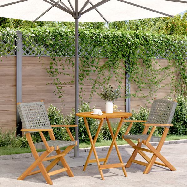 vidaXL 3-delige Bistroset poly rattan en massief hout grijs