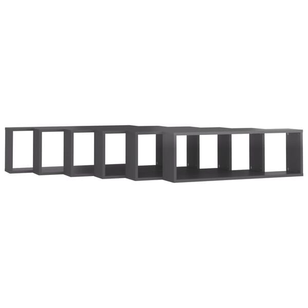 vidaXL Wandschap kubus 6 st 80x15x26,5 cm bewerkt hout hoogglans grijs
