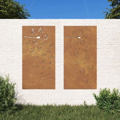 vidaXL Wanddecoratie tuin 2 st bloemenontwerp 105x55 cm cortenstaal