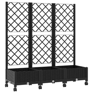 vidaXL Tuinplantbak met schutting en wielen Zwart 120 x 40 x 131,5 cm