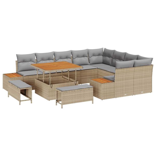 vidaXL Tuinbankenset met kussen met opslag 12 pcs Beige Poly riet
