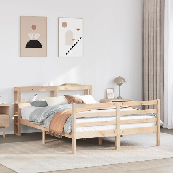 vidaXL Bedframe met hoofdbord massief grenenhout 140x190 cm