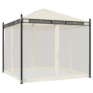 vidaXL Prieel met zijwanden van gaas 2,93x2,93 m staal cr&egrave;mekleurig