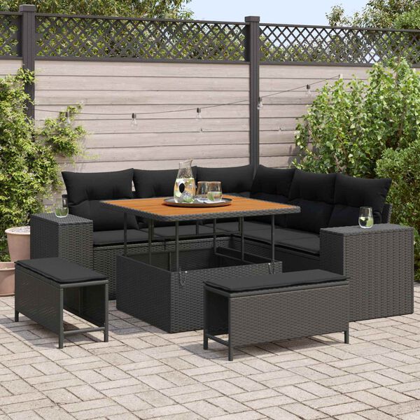 vidaXL Tuin Sofa Set met kussen met opslag met kussen 8 pcs Zwart