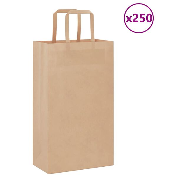 vidaXL Papieren zakken 250 st met hengsels 21x11x36 cm bruin