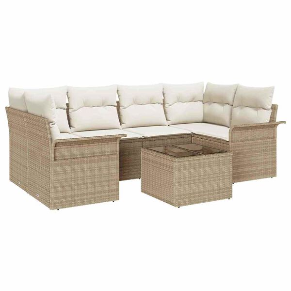 vidaXL Tuin Sofa Set 7 pcs Beige en Cr&egrave;me 55 x 55 x 37 cm poly rattan