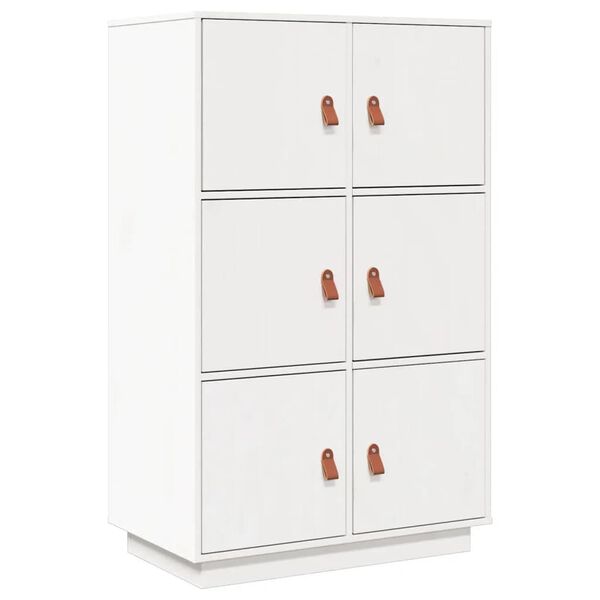 vidaXL Hoge kast 67x40x108,5 cm massief grenenhout wit