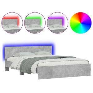 vidaXL Bedframe met hoofdeinde en LED-licht betongrijs 160x200 cm
