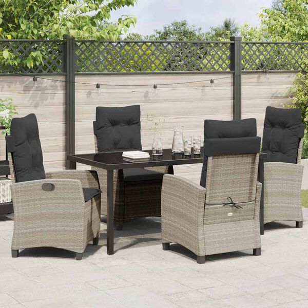 vidaXL Tuin eettafelset met kussen 5 pcs Lichtgrijs poly rattan