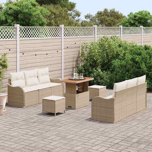 vidaXL Tuin Sofa Set met kussen met opslag 9 pcs Beige en Cr&egrave;me