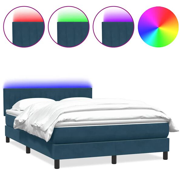 vidaXL Boxspring met matras en LED fluweel donkerblauw 140x220 cm