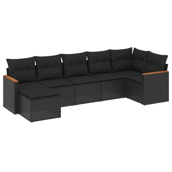 vidaXL 7-delige Loungeset met kussens poly rattan zwart