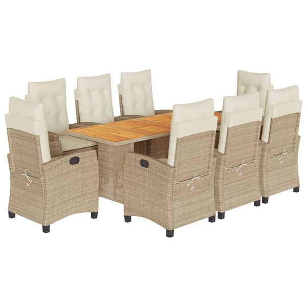 vidaXL 9-delige Tuinset met kussens poly rattan beige