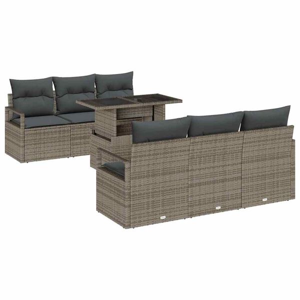 vidaXL Tuin Sofa Set met opslag met kussen 7 pcs Grijs poly rattan