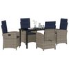 vidaXL Tuin eettafelset met kussen 5 pcs Grijs poly rattan
