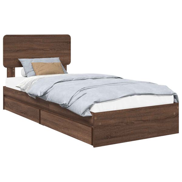 vidaXL Opslag bed met hoofdeinde Bruin Eiken 100 x 200 cm Bewerkt hout