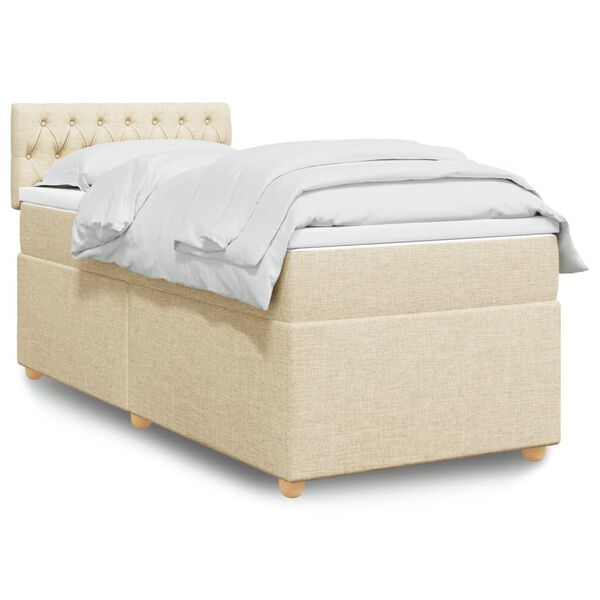 vidaXL Boxspring met matras stof cr&egrave;mekleurig 90x200 cm