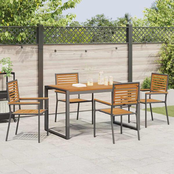 vidaXL Tuin eettafelset 5 pcs Zwart en Bruin poly rattan