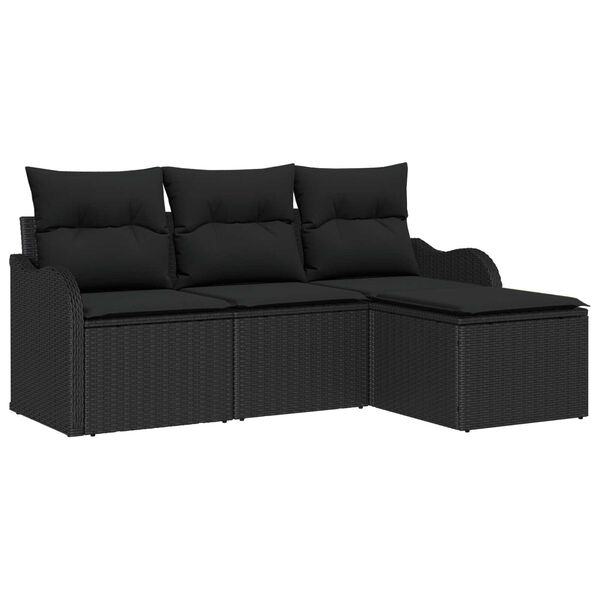 vidaXL Tuin Sofa Set met opslag 4 pcs Zwart poly rattan