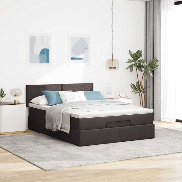 vidaXL Bed poef met matras en LED's 140x190 cm stof donkerbruin