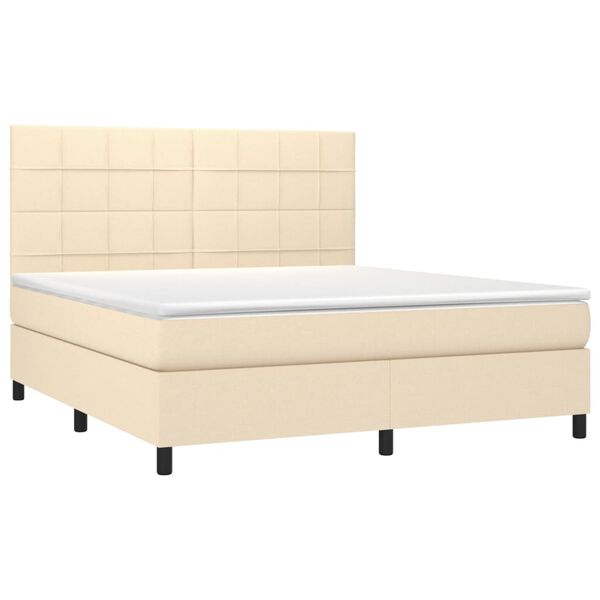vidaXL Boxspring met matras en LED stof cr&egrave;mekleurig 180x200 cm