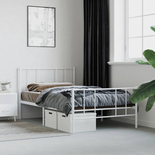 vidaXL Bedframe met hoofd- en voeteneinde metaal wit 107x203 cm