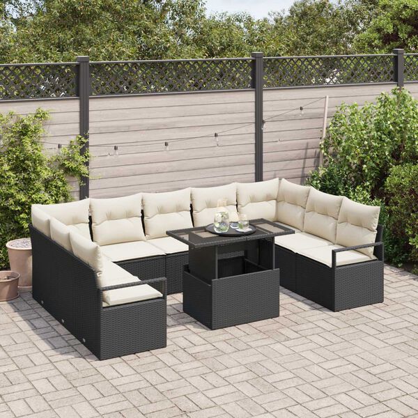 vidaXL Tuin Sofa Set met opslag 10 pcs Zwart Poly riet