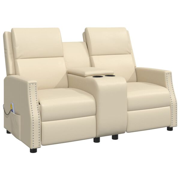 vidaXL Massagestoel 2-zits verstelbaar kunstleer crèmekleurig