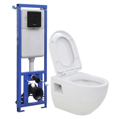 vidaXL Hangend toilet met hoge verbogen stortbak keramiek
