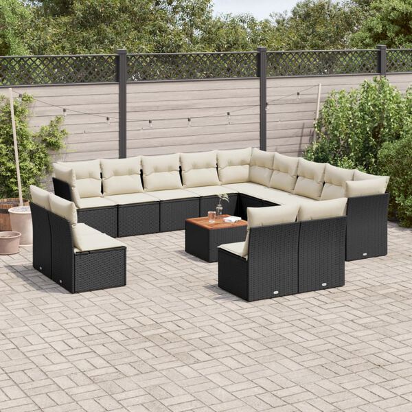 vidaXL 14-delige Loungeset met kussens poly rattan zwart