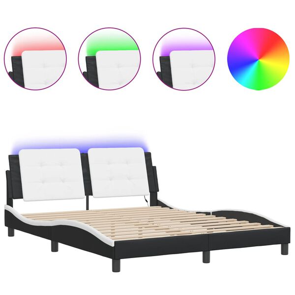 vidaXL Bedframe met LED zonder matras "Zadar" zwart en wit 160x200 cm