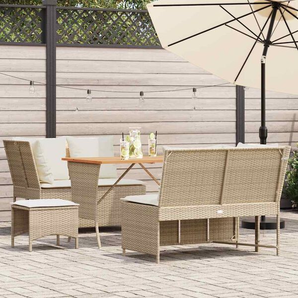 vidaXL 5-delige Loungeset met kussens poly rattan beige