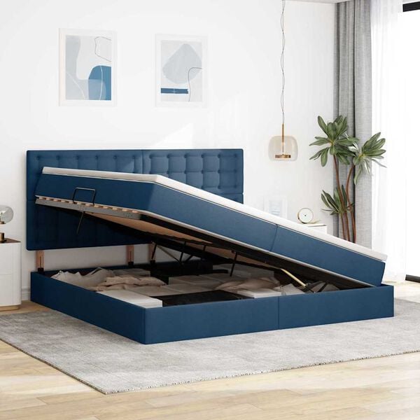vidaXL Opslag bed met matras met matras Blauw 200 x 200 cm Polyester