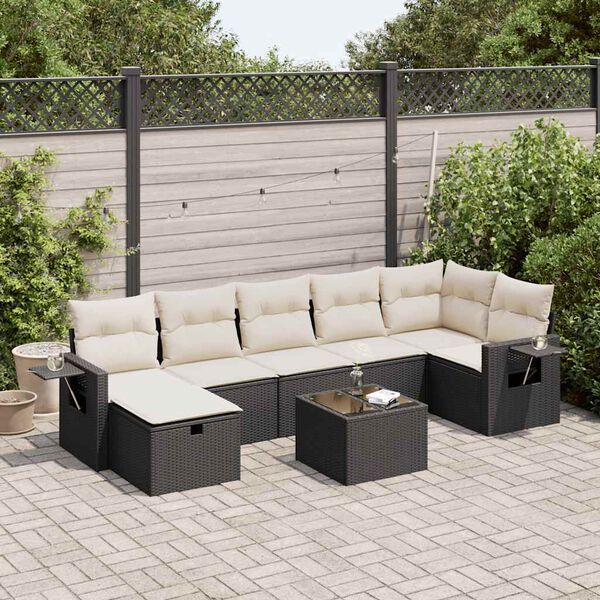 vidaXL 8-delige Loungeset met kussens poly rattan zwart