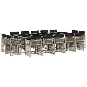 vidaXL 17-delige Tuinset met kussens poly rattan lichtgrijs