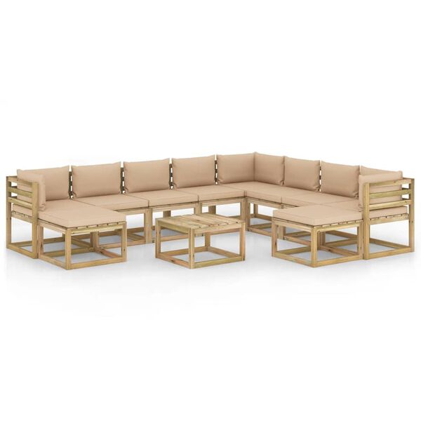 vidaXL 11-delige Loungeset met kussens ge&iuml;mpregneerd grenenhout