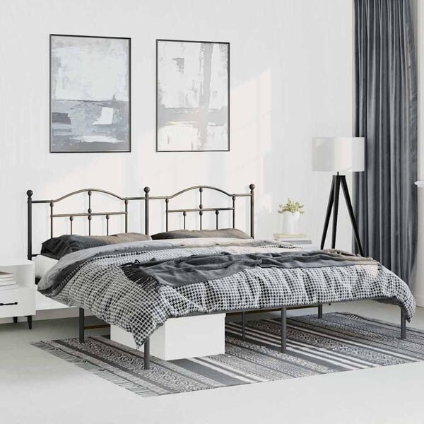 vidaXL Bedframe met hoofdbord metaal zwart 193x203 cm