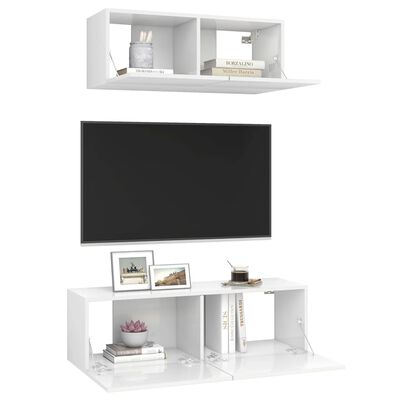 vidaXL 2-delige Tv-meubelset spaanplaat hoogglans wit