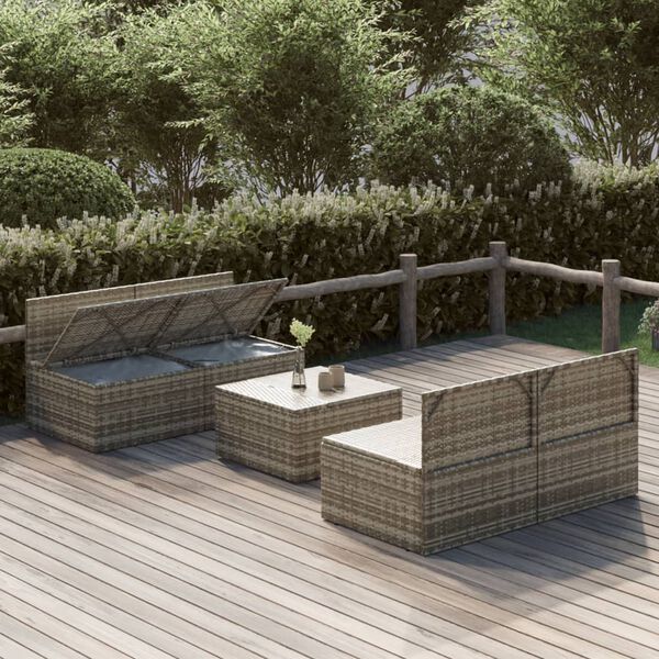 vidaXL 5-delige Loungeset met kussens poly rattan grijs