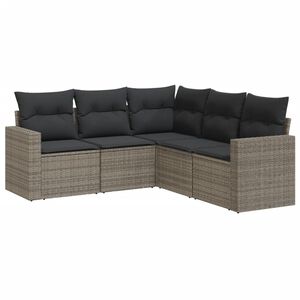 vidaXL 5-delige Loungeset met kussens poly rattan grijs