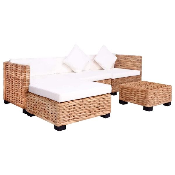 vidaXL Loungeset natuurlijk rattan 14-delig