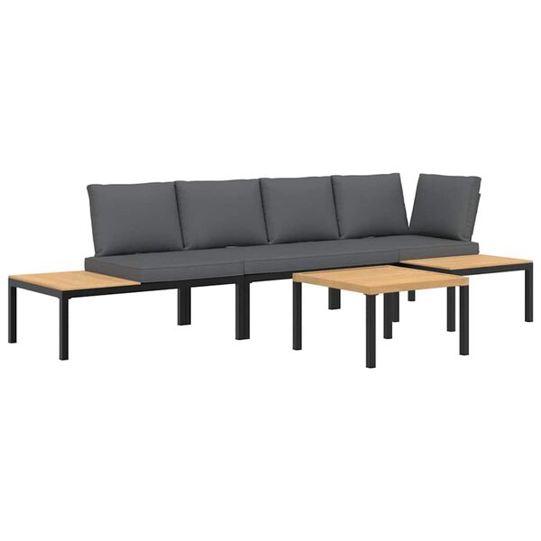 vidaXL 4-delige Loungeset met kussens aluminium zwart