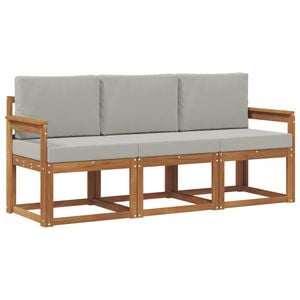 vidaXL Buiten bankenset met kussen 3 pcs Natuurlijk en Lichtgrijs