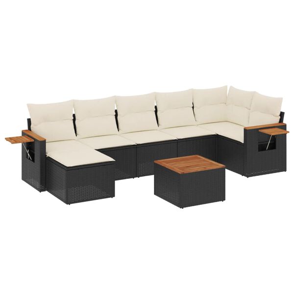 vidaXL 8-delige Loungeset met kussens poly rattan zwart