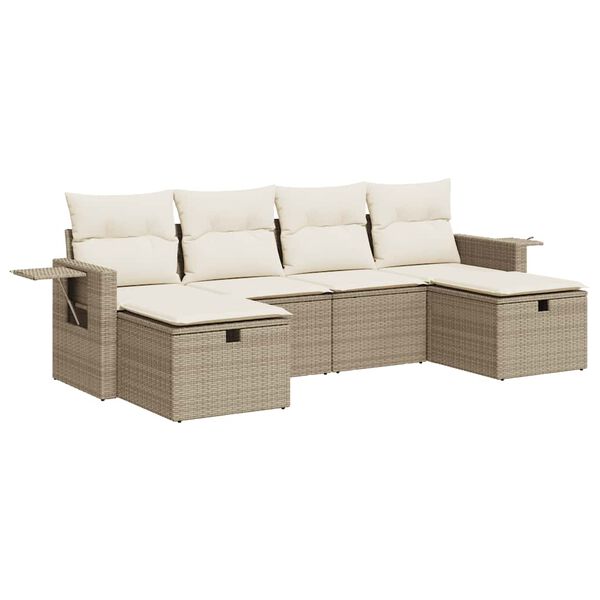 vidaXL 6-delige Loungeset met kussens poly rattan beige