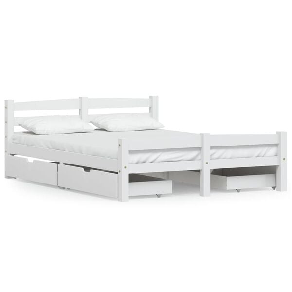 vidaXL Bedframe met 4 lades massief grenenhout wit 140x200 cm