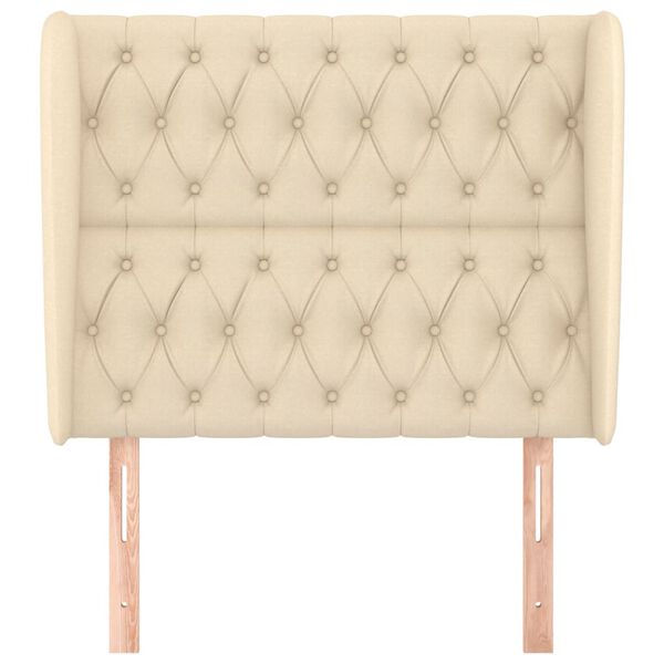 vidaXL Hoofdbord met randen 103x23x118/128 cm stof cr&egrave;mekleurig